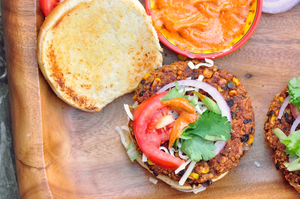 Chipotle Black Bean and Toasted Quinoa Burgers